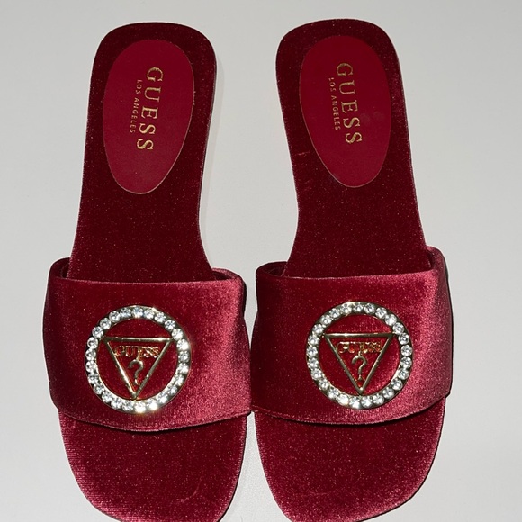 Guess Velvet Slides With Bejewelled Hardware - Picture 1 of 5